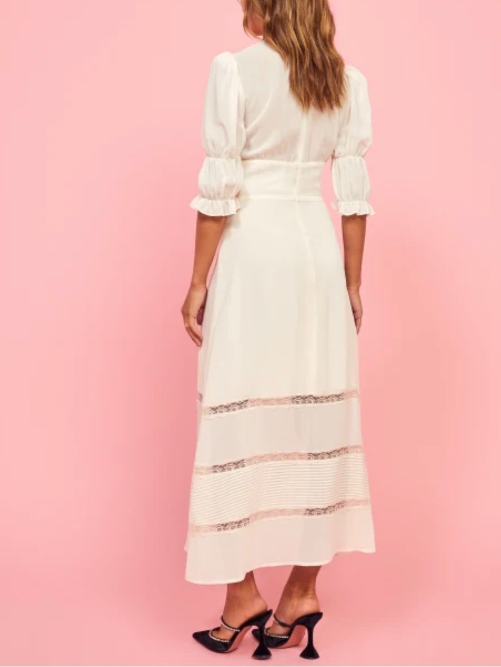 Reformation Ginny Midi Dress Lace Trim Inset Sz 6 Cocktail Wedding Bridal - Picture 12 of 16
